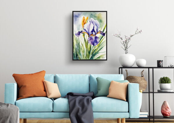 watercolour botanical print flowers iris living room