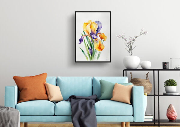 watercolour botanical print flowers iris minimalist living room