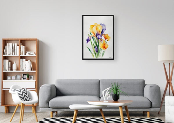 watercolour botanical print flowers iris minimalist office