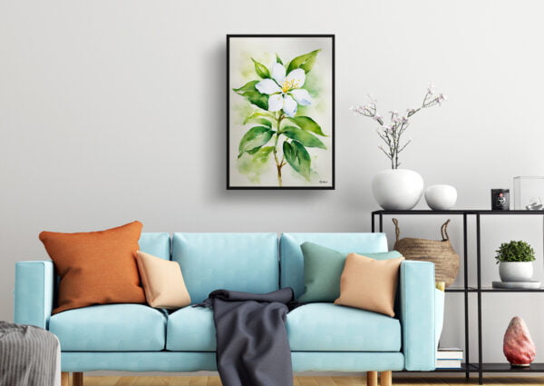 watercolour botanical print flowers jasmine living room