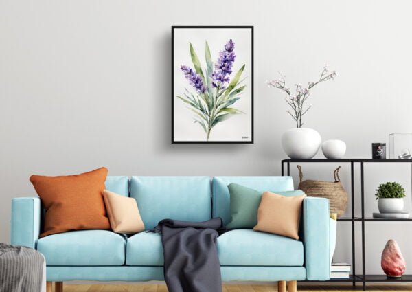 watercolour botanical print flowers lavender minimalist living room