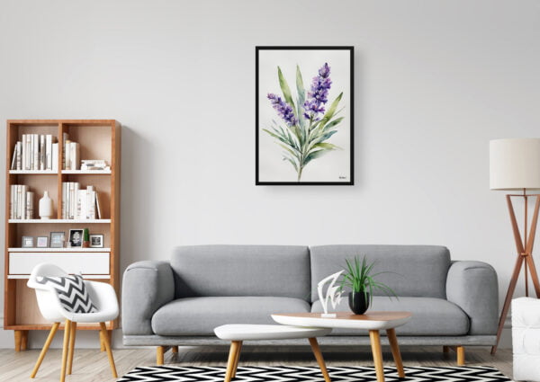 watercolour botanical print flowers lavender minimalist office