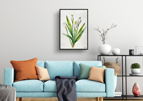 watercolour botanical print flowers leucojum aestivum gravetye giant minimalist living room