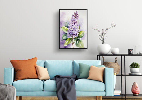 watercolour botanical print flowers lilac living room