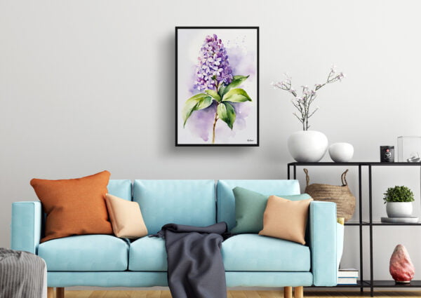 watercolour botanical print flowers lilac minimalist living room