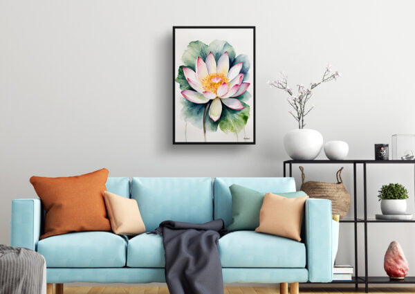 watercolour botanical print flowers lotus flower minimalist living room