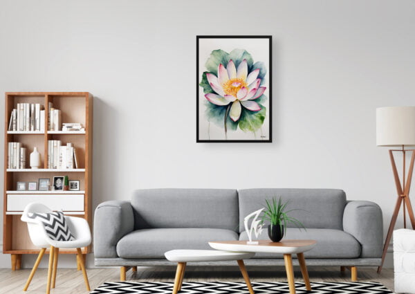 watercolour botanical print flowers lotus flower minimalist office