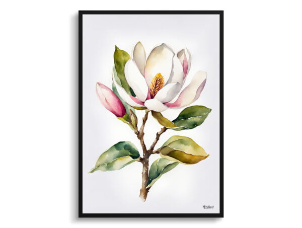 watercolour botanical print flowers magnolia minimalist front view