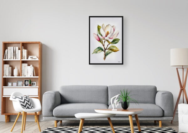 watercolour botanical print flowers magnolia minimalist office