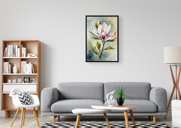 watercolour botanical print flowers magnolia office