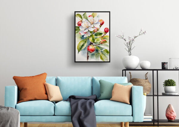 watercolour botanical print flowers malus domestica howgate wonder living room