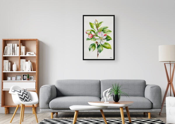 watercolour botanical print flowers malus domestica howgate wonder minimalist office