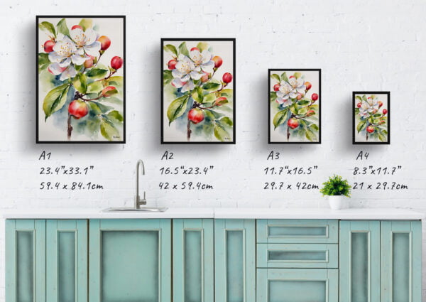 watercolour botanical print flowers malus domestica howgate wonder print size comparison