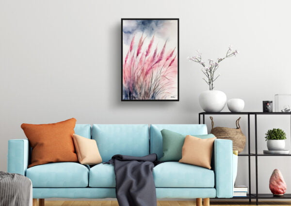 watercolour botanical print flowers muhlenbergia capillaris hairawn muhly living room