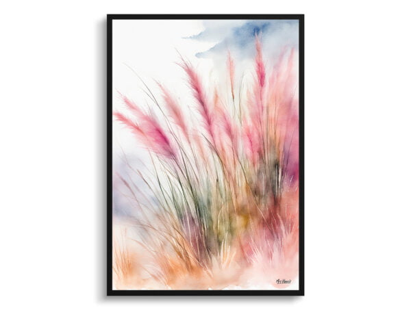 watercolour botanical print flowers muhlenbergia capillaris hairawn muhly wash front view