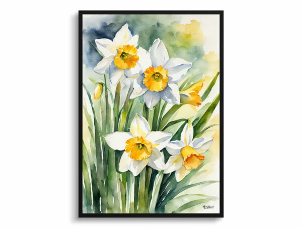 watercolour botanical print flowers narcissus hawera front view