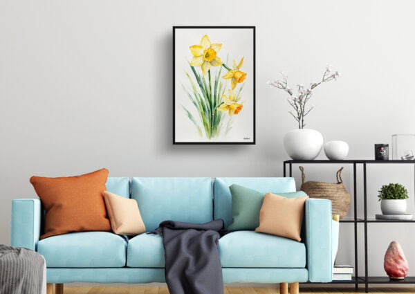 watercolour botanical print flowers narcissus hawera minimalist living room