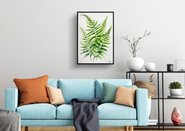 watercolour botanical print flowers onoclea sensibilis minimalist living room