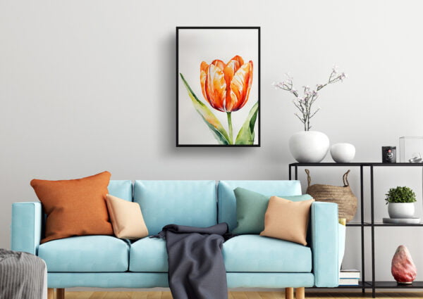 watercolour botanical print flowers orange tulip living room