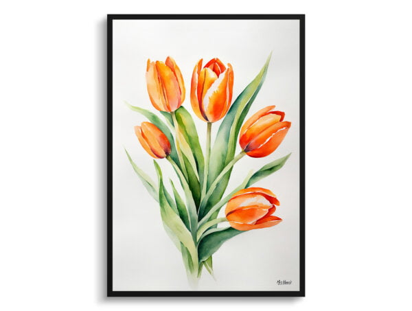 watercolour botanical print flowers orange tulip minimalist front view