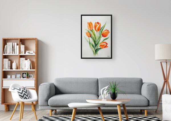 watercolour botanical print flowers orange tulip minimalist office