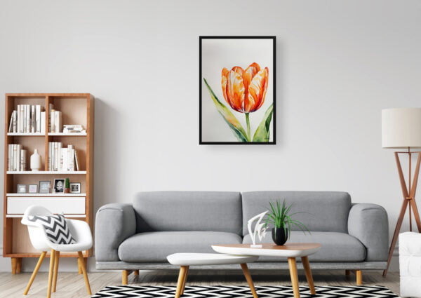 watercolour botanical print flowers orange tulip office