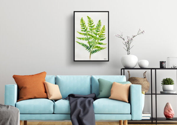 watercolour botanical print flowers osmunda regalis royal fern minimalist living room