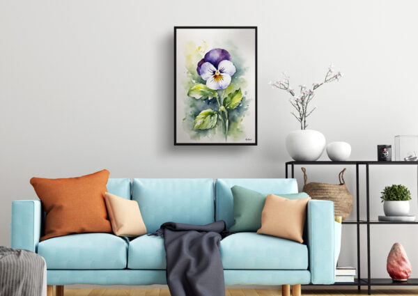 watercolour botanical print flowers pansy minimalist living room