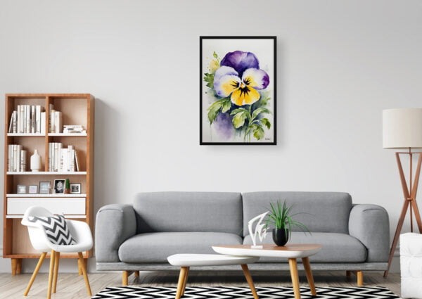 watercolour botanical print flowers pansy office