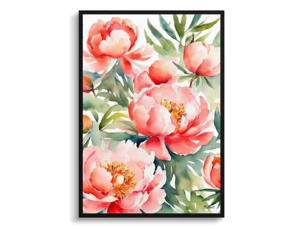 watercolour botanical print flowers peony front view