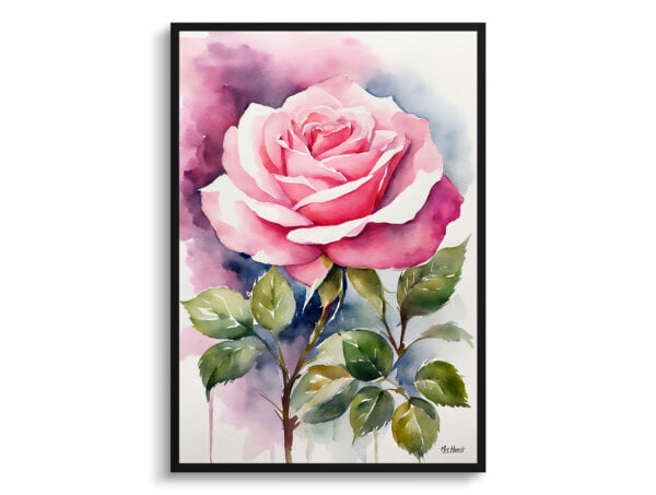 watercolour botanical print flowers pink rose front view