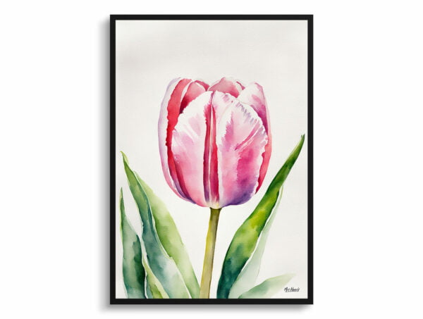 watercolour botanical print flowers pink tulip front view