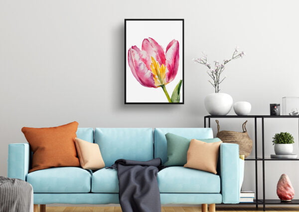 watercolour botanical print flowers pink tulip minimalist living room