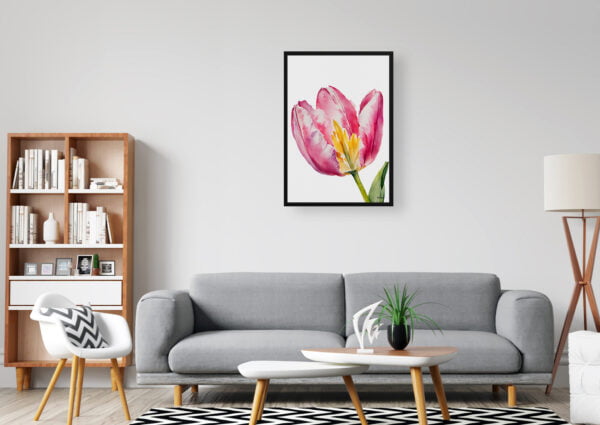 watercolour botanical print flowers pink tulip minimalist office