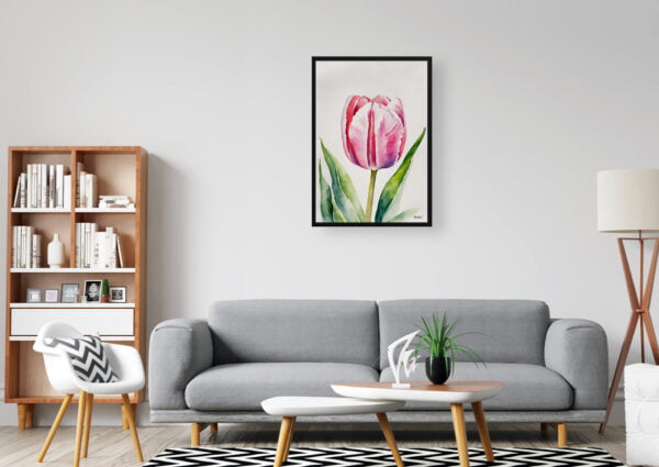 watercolour botanical print flowers pink tulip office