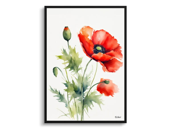 watercolour botanical print flowers poppy minimalist front view