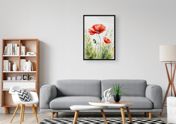 watercolour botanical print flowers poppy office