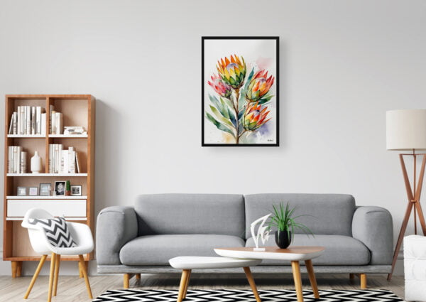 watercolour botanical print flowers proteas office