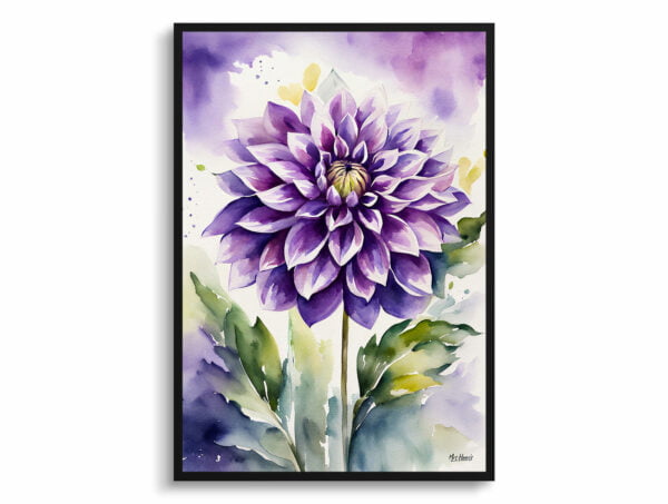 watercolour botanical print flowers purple dahlia front view