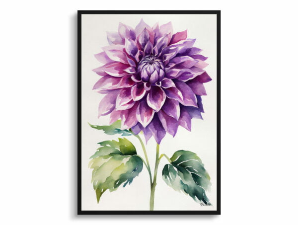 watercolour botanical print flowers purple dahlia minimalist front view