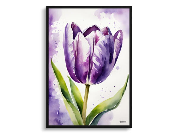 watercolour botanical print flowers purple tulip front view