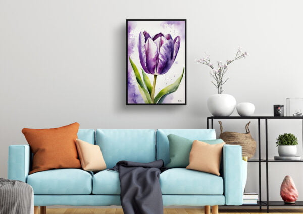 watercolour botanical print flowers purple tulip living room