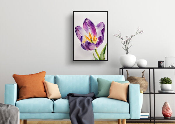 watercolour botanical print flowers purple tulip minimalist living room