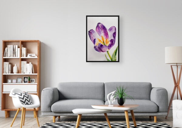 watercolour botanical print flowers purple tulip minimalist office