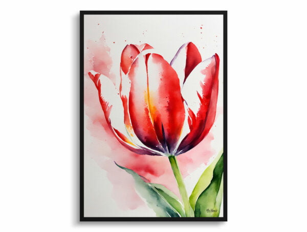 watercolour botanical print flowers red tulip front view