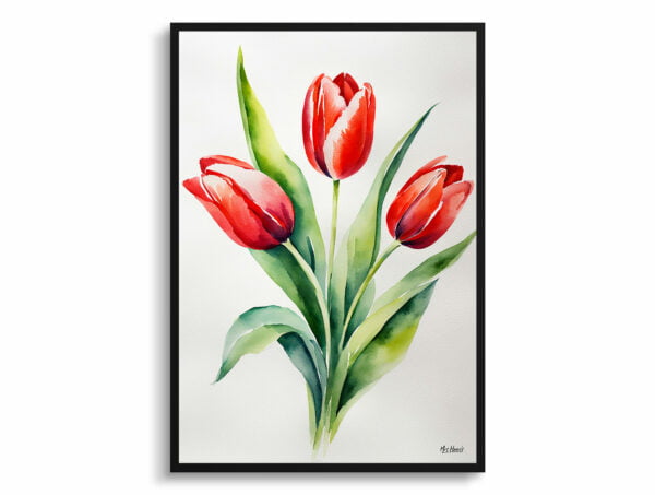 watercolour botanical print flowers red tulip minimalist front view