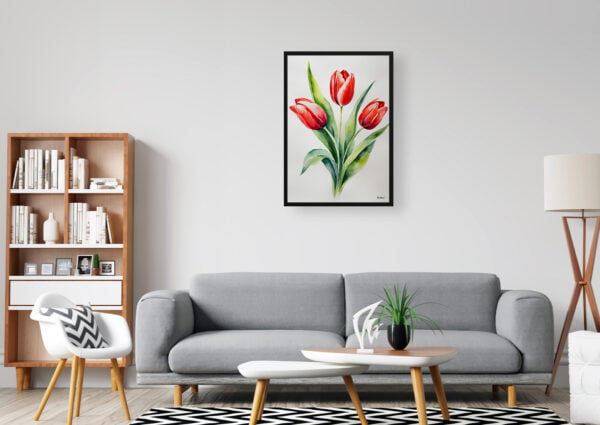 watercolour botanical print flowers red tulip minimalist office