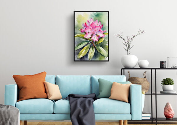 watercolour botanical print flowers rhododendron living room