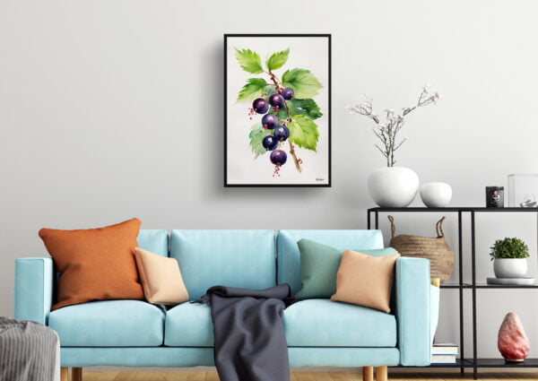 watercolour botanical print flowers ribes nigrum cassissima noiroma minimalist living room