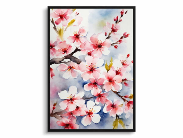 watercolour botanical print flowers sakura cherry blossom front view